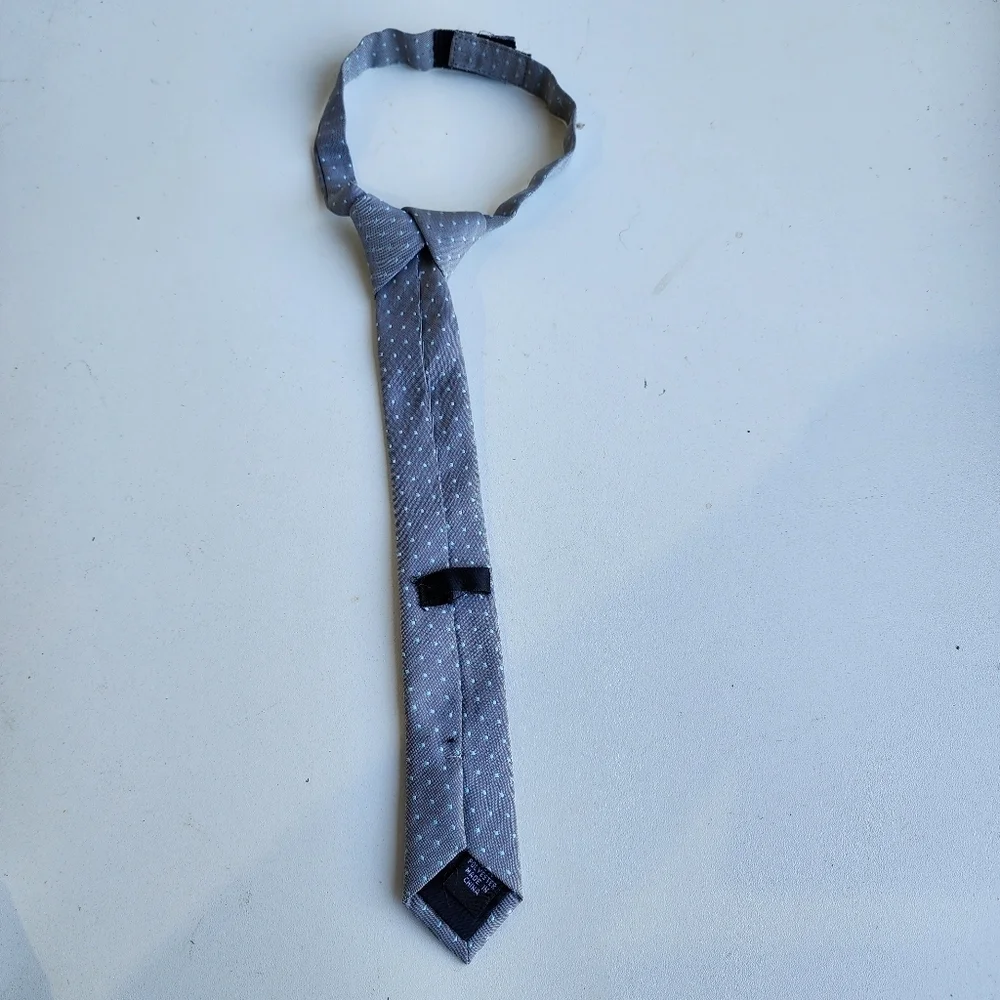 Boy's Gray Aqua Blue Polka Dot Neck Tie Size Kids
